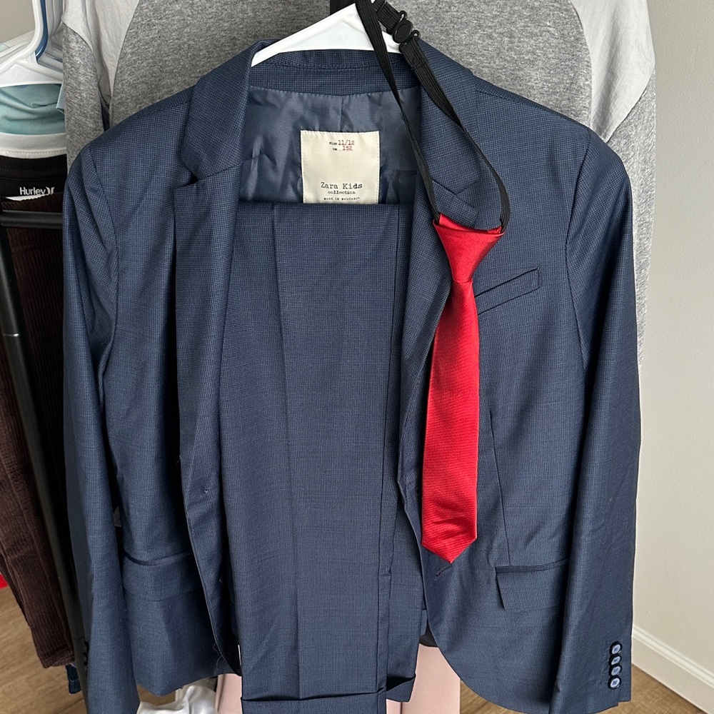 Zara Kids Blue Suit with Red Tie